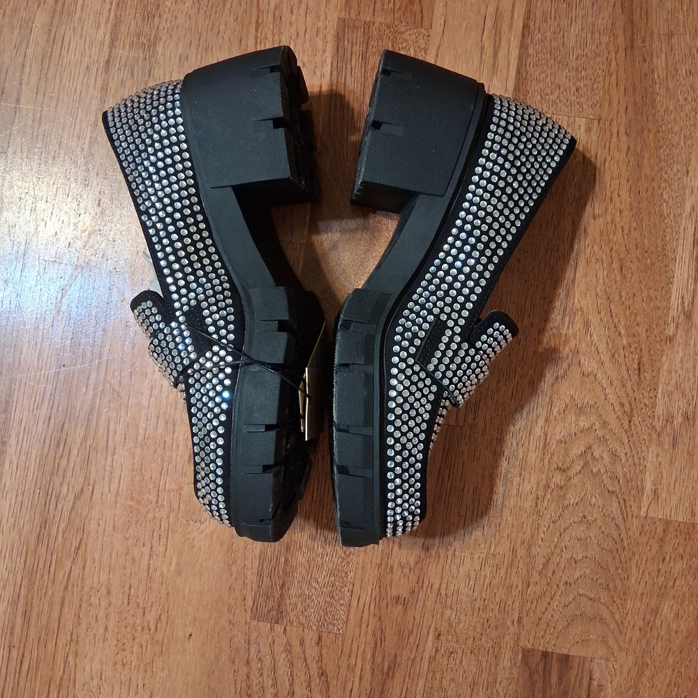 Steve Madden NYC Black and Silver Platform Loafers - Picture 2 of 3